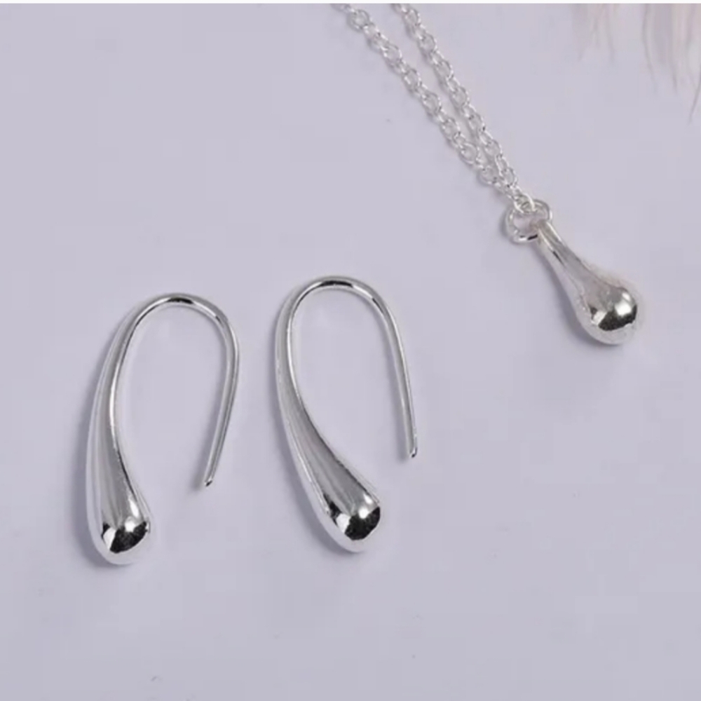 925 Sterling Silver Waterdrop Jewelry Set Bracelet Necklace Earrings Ring - Picture 15 of 16